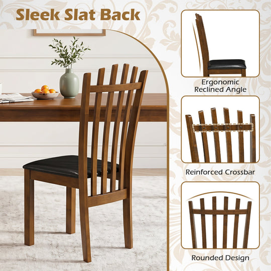 Dining Chairs Set of 2 with Spindle Back and PU Leather Seat