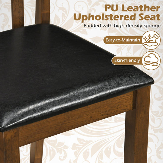 Dining Chairs Set of 2 with Spindle Back and PU Leather Seat