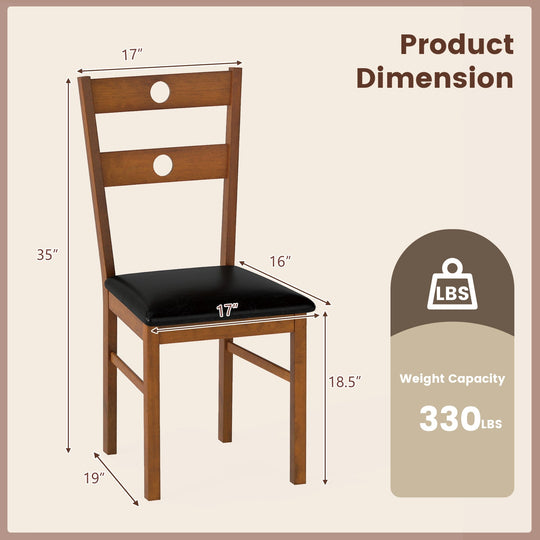 Wooden Dining Chairs Set of 2 Armless Kitchen Chairs with Hollowed Backrest