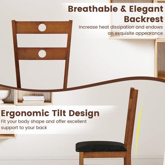 Wooden Dining Chairs Set of 2 Armless Kitchen Chairs with Hollowed Backrest