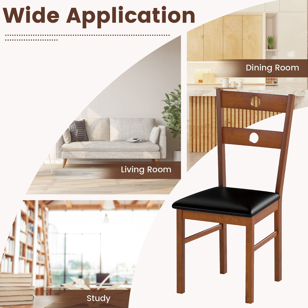 Wooden Dining Chairs Set of 2 Armless Kitchen Chairs with Hollowed Backrest