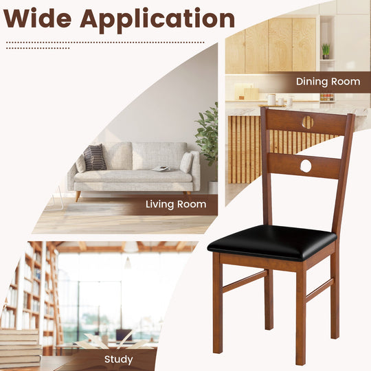 Wooden Dining Chairs Set of 2 Armless Kitchen Chairs with Hollowed Backrest