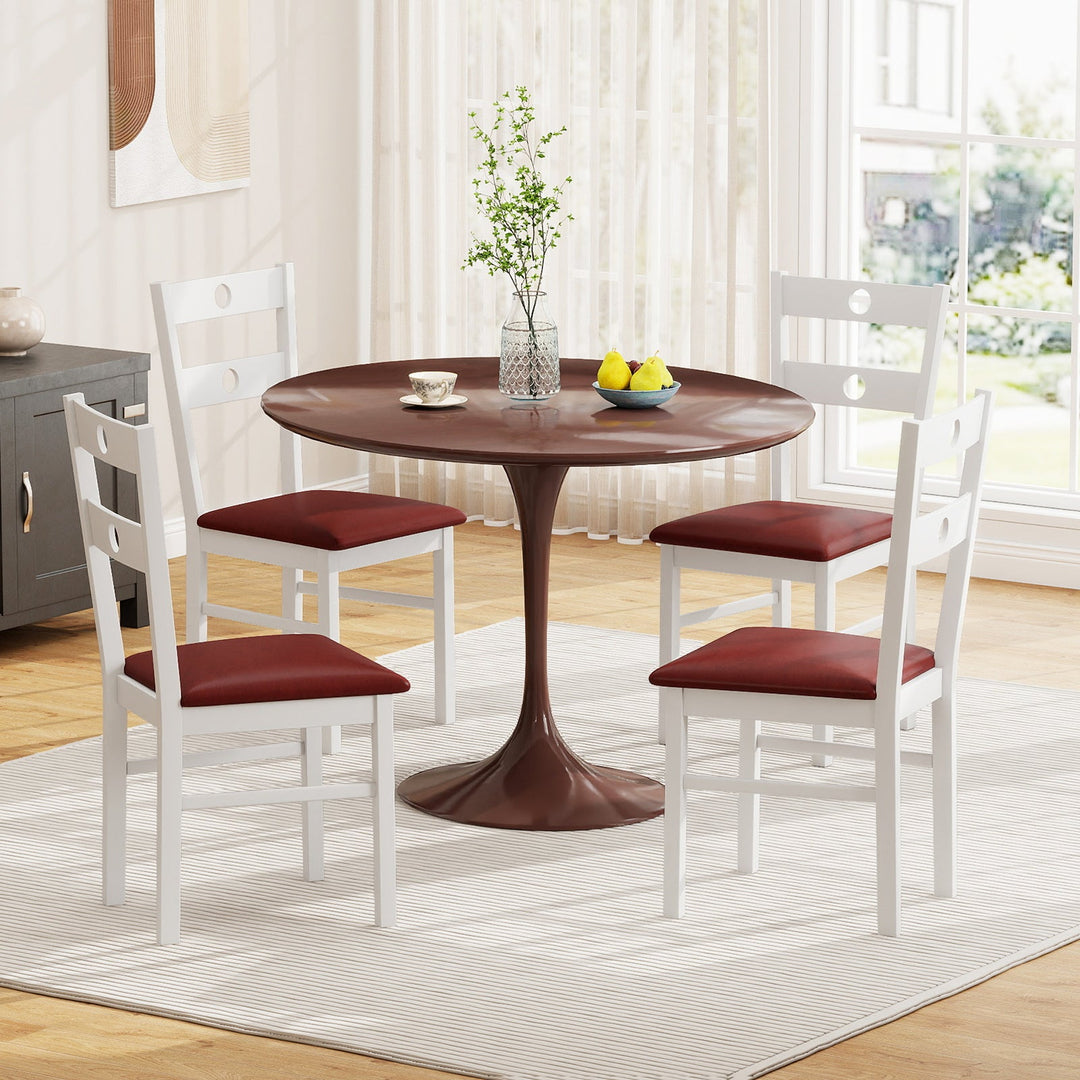 Wooden Dining Chairs Set of 4 Armless Kitchen Chairs with Hollowed Backrest