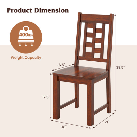 Wooden Dining Chairs Set of 2 Kitchen Chair with Solid Rubber Wood Frame-Walnut