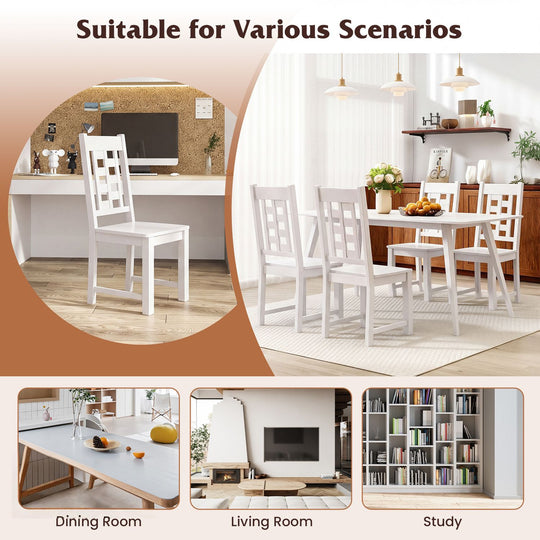 Wooden Dining Chairs Set of 4 Kitchen Chair with Solid Rubber Wood Frame