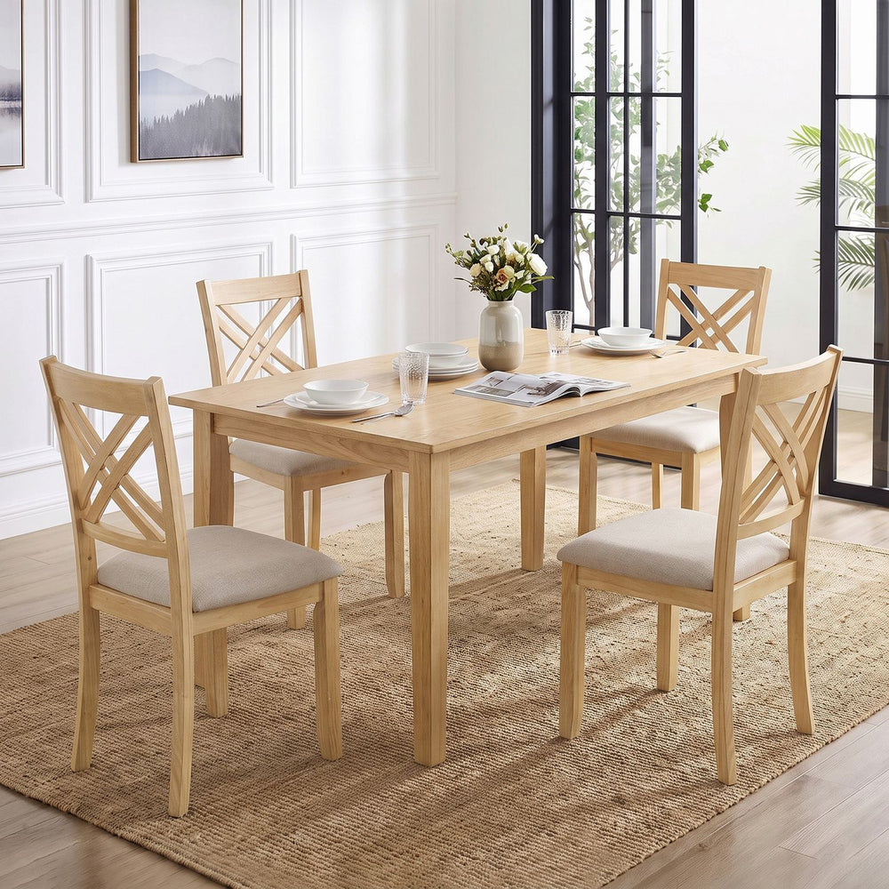 Wooden Dining Chairs Set of 4 with Fabric Padded Seat and Solid Rubber Wood for Kitchen