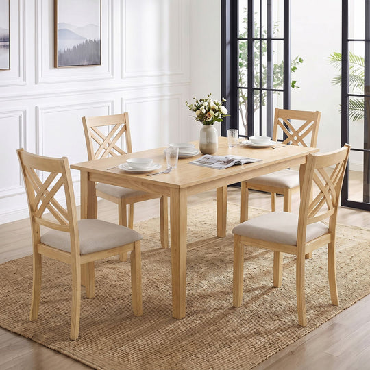 Wooden Dining Chairs Set of 4 with Fabric Padded Seat and Solid Rubber Wood for Kitchen