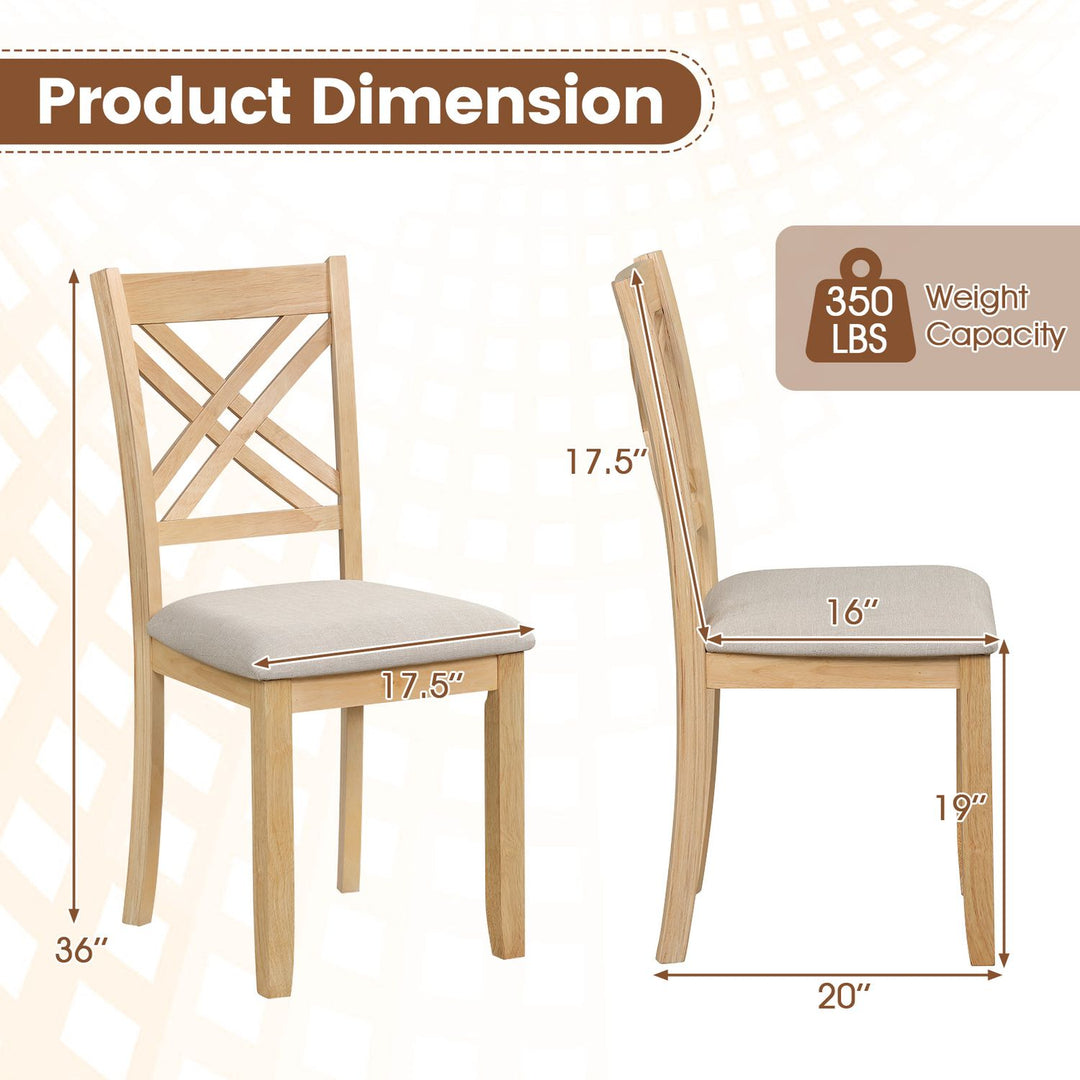 Wooden Dining Chairs Set of 4 with Fabric Padded Seat and Solid Rubber Wood for Kitchen