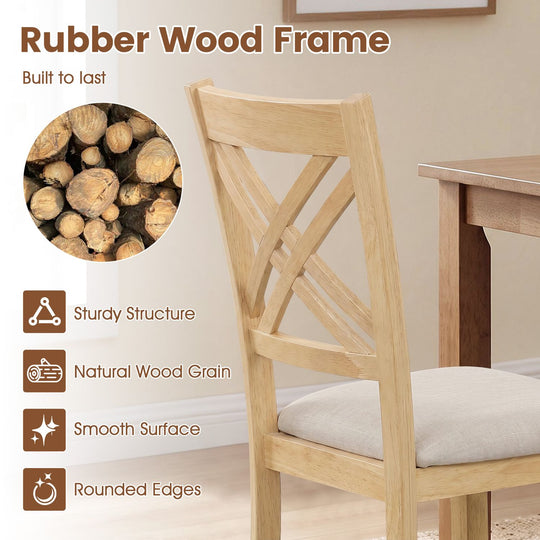 Wooden Dining Chairs Set of 4 with Fabric Padded Seat and Solid Rubber Wood for Kitchen