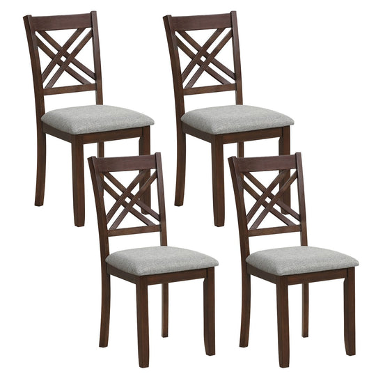 Wooden Dining Chairs Set of 4 with Fabric Padded Seat and Solid Rubber Wood for Kitchen