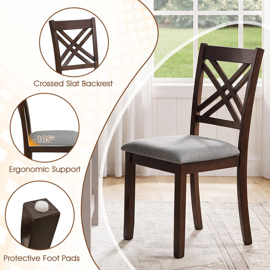 Wooden Dining Chairs Set of 4 with Fabric Padded Seat and Solid Rubber Wood for Kitchen
