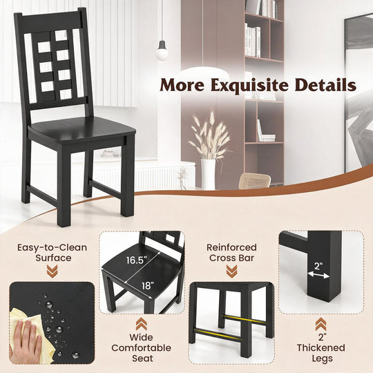 Wooden Dining Chairs Set of 4 Kitchen Chair with Solid Rubber Wood Frame