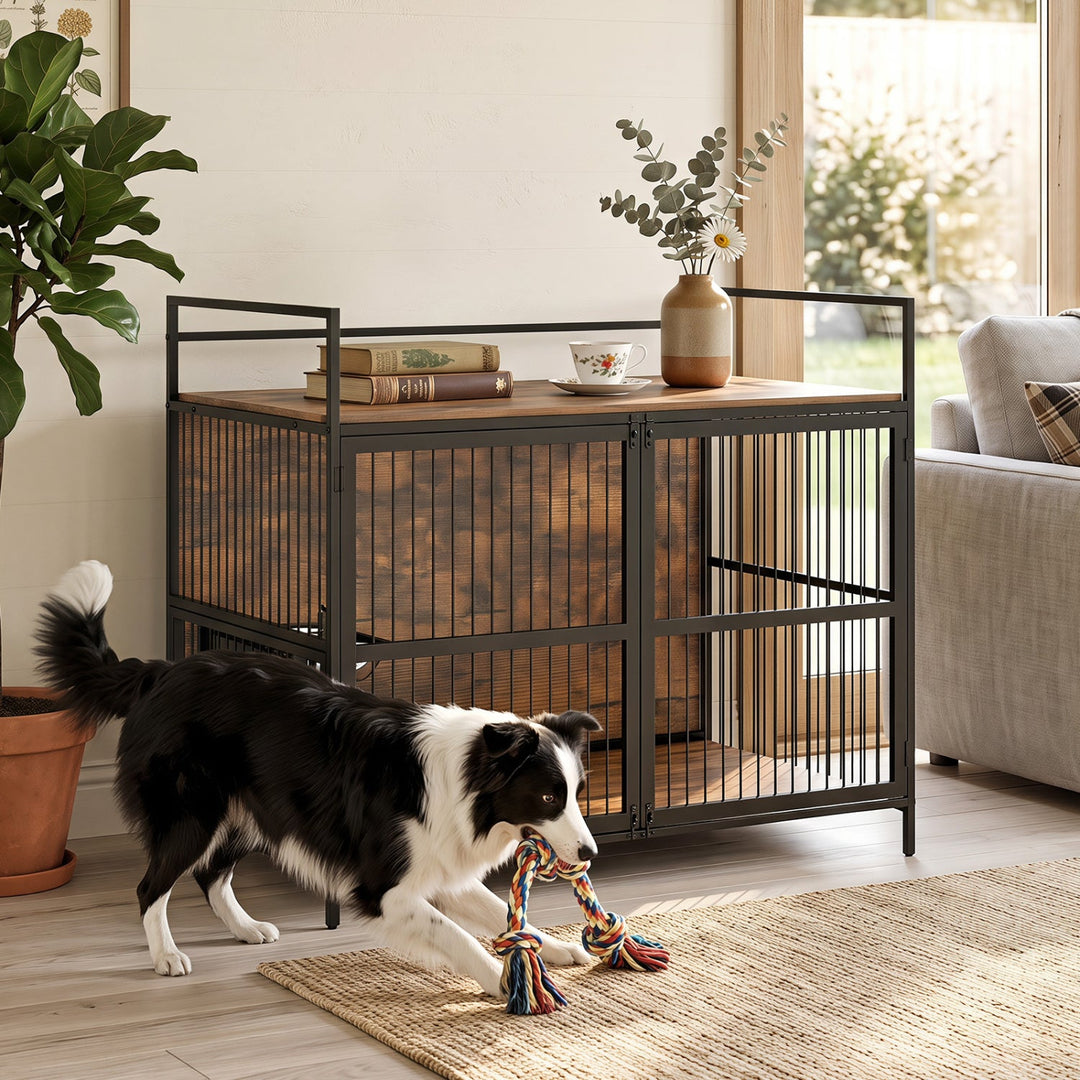 Dog Crate Furniture for Medium Dogs with Bowls and Holder