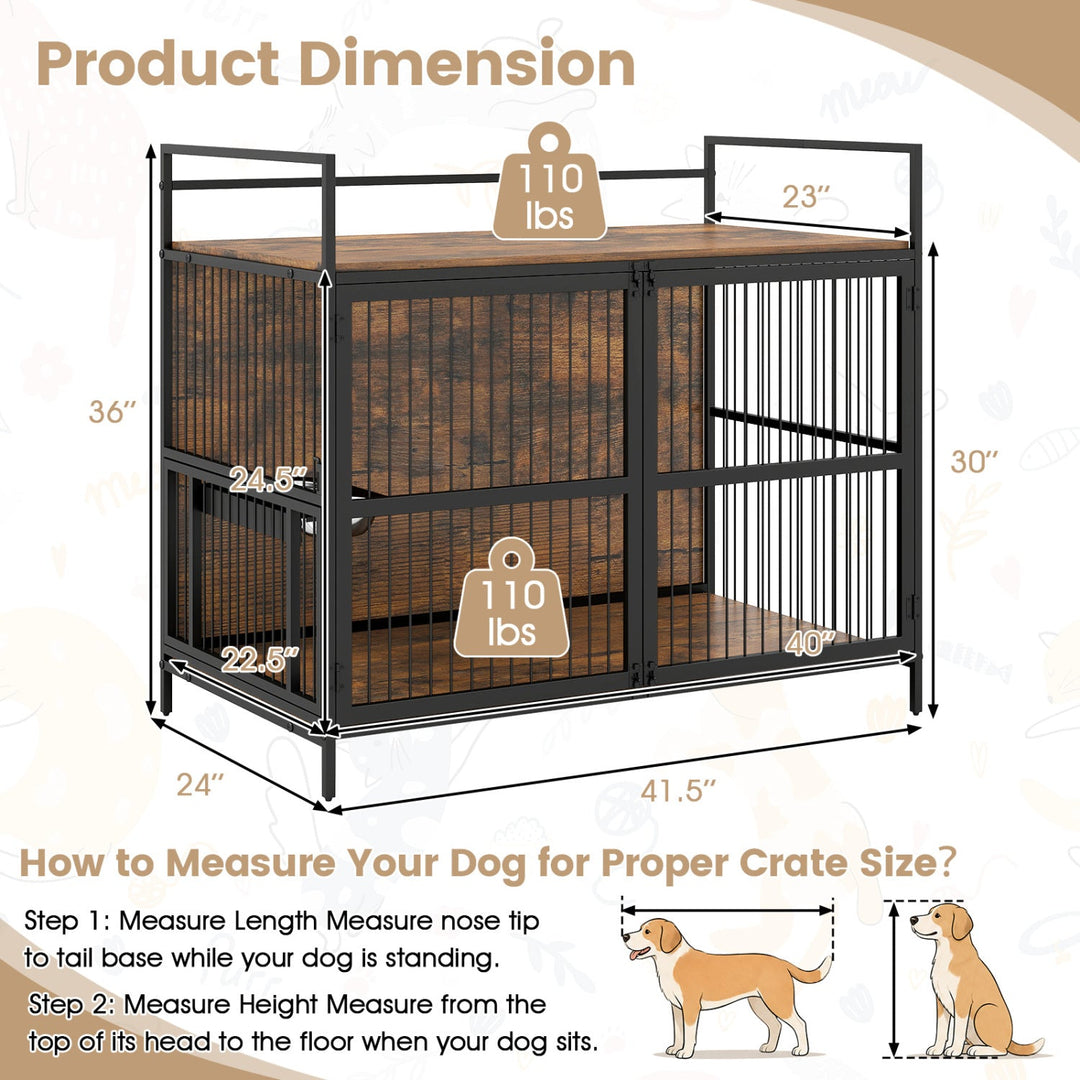 Dog Crate Furniture for Medium Dogs with Bowls and Holder