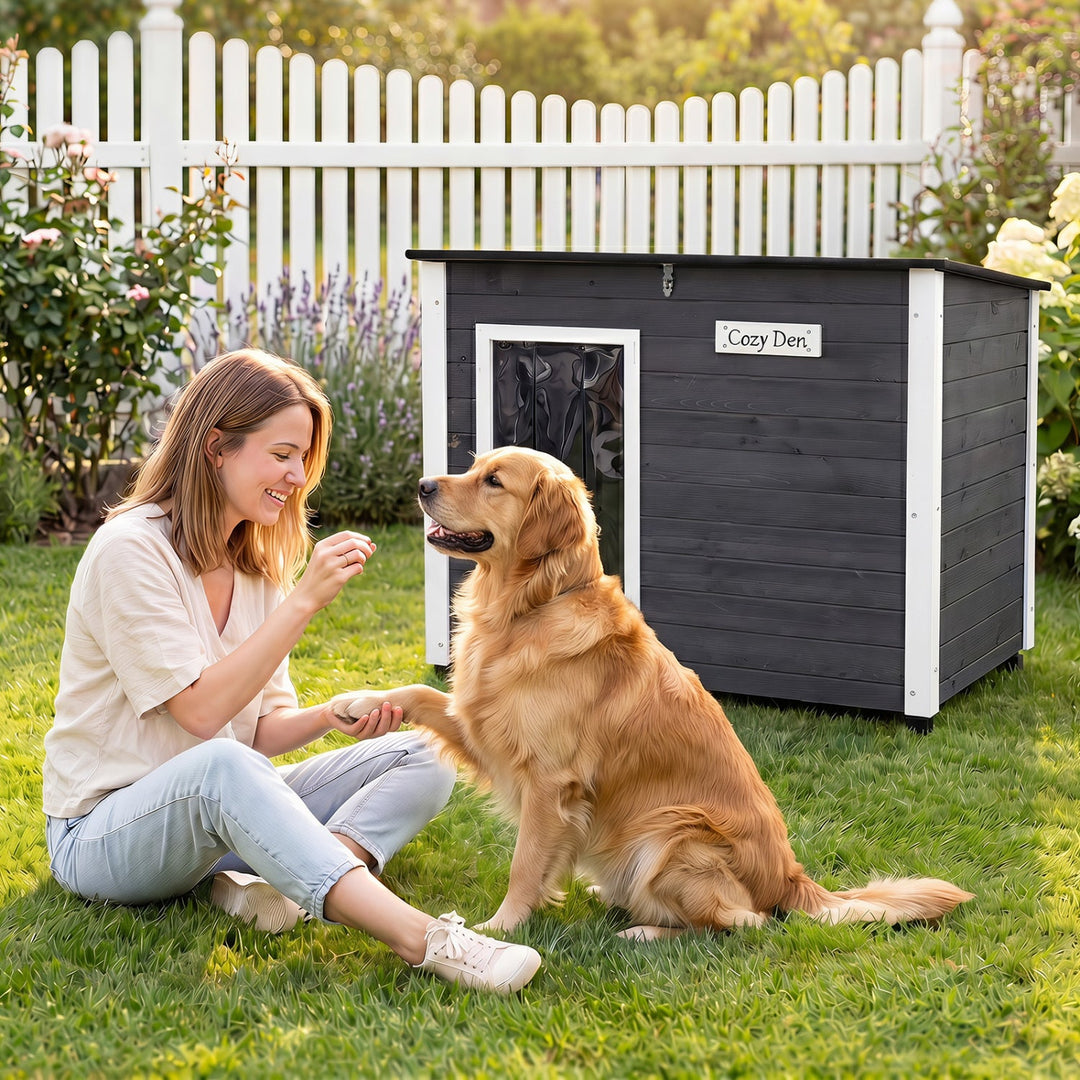 Wooden Dog House Outdoor with Openable Roof - Large