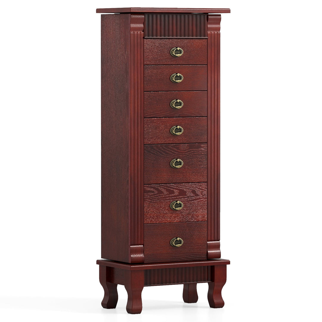 Wooden Jewelry Armoire Cabinet Storage Chest with Drawers and Swing Doors