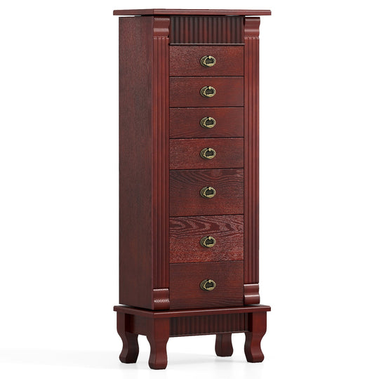 Wooden Jewelry Armoire Cabinet Storage Chest with Drawers and Swing Doors