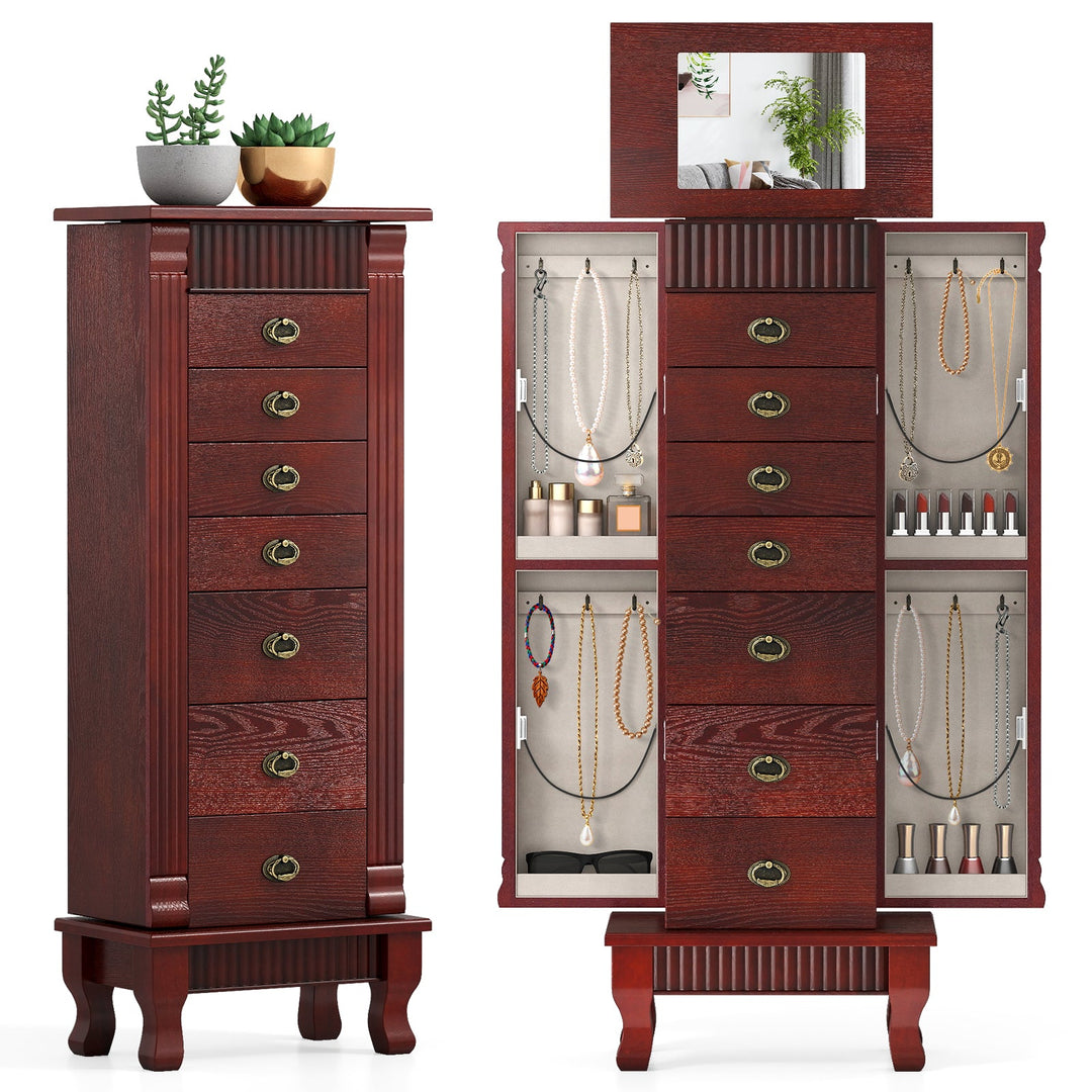 Wooden Jewelry Armoire Cabinet Storage Chest with Drawers and Swing Doors