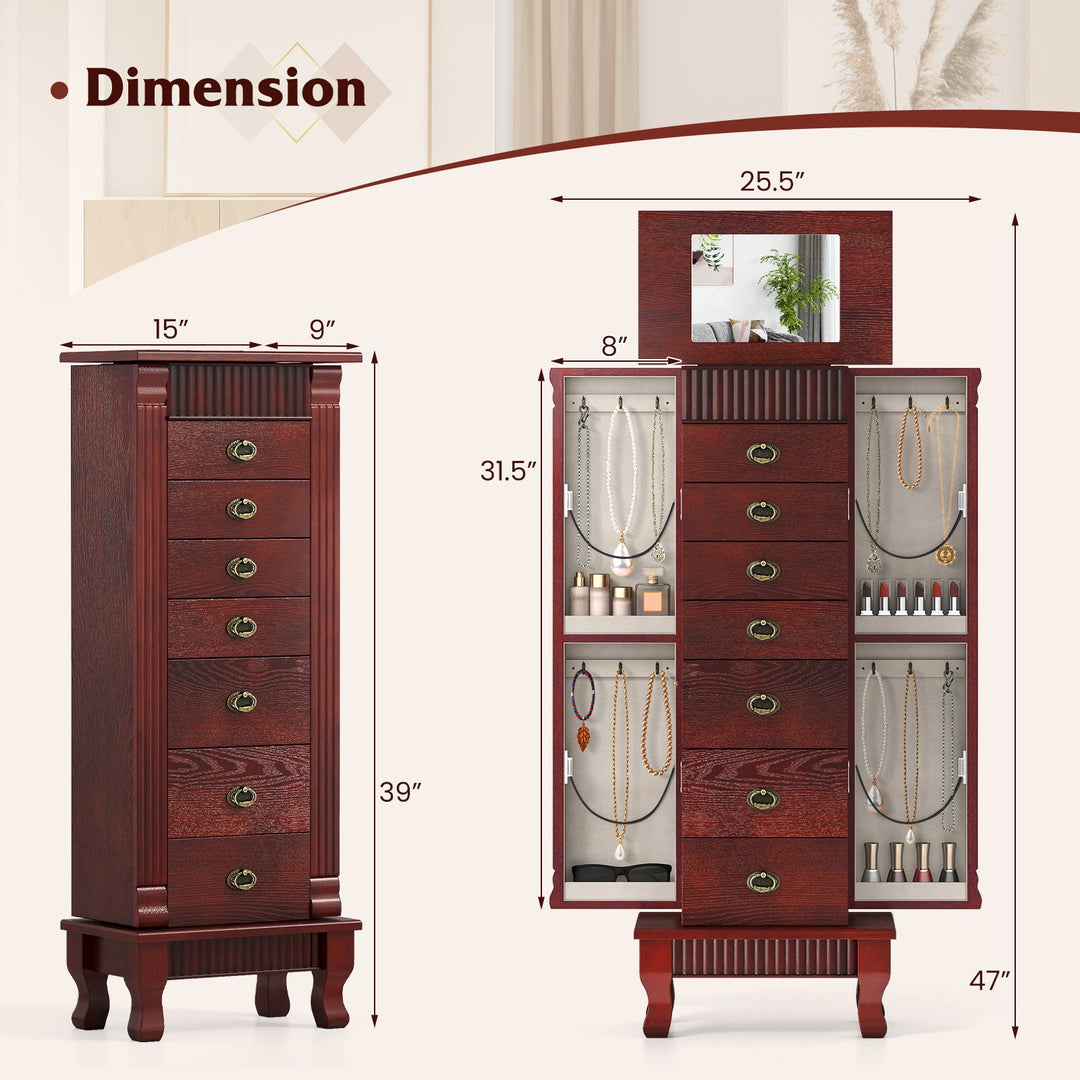 Wooden Jewelry Armoire Cabinet Storage Chest with Drawers and Swing Doors