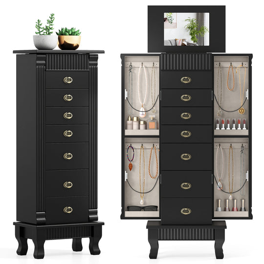 Wooden Jewelry Armoire Cabinet Storage Chest with Drawers and Swing Doors