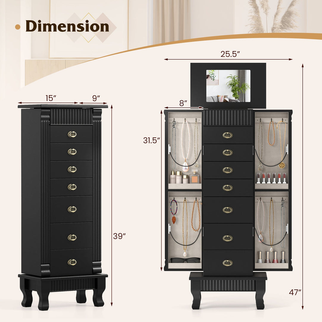 Wooden Jewelry Armoire Cabinet Storage Chest with Drawers and Swing Doors