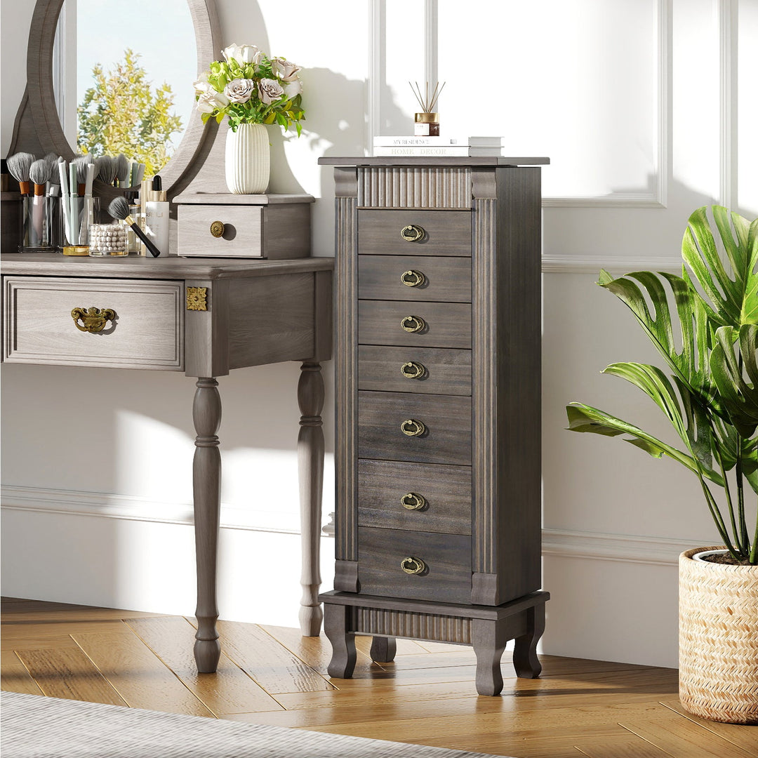 Wooden Jewelry Armoire Cabinet Storage Chest with Drawers and Swing Doors