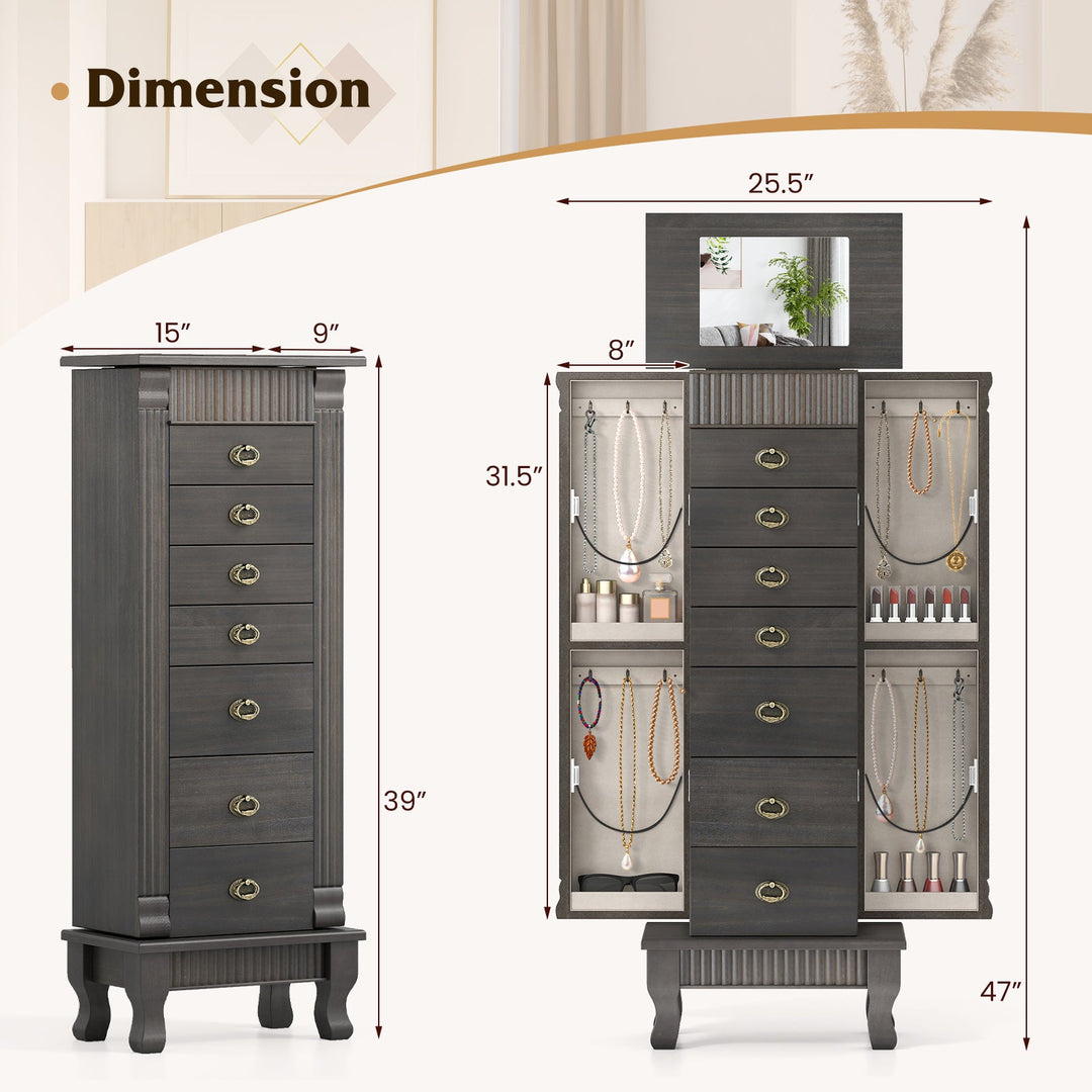 Wooden Jewelry Armoire Cabinet Storage Chest with Drawers and Swing Doors