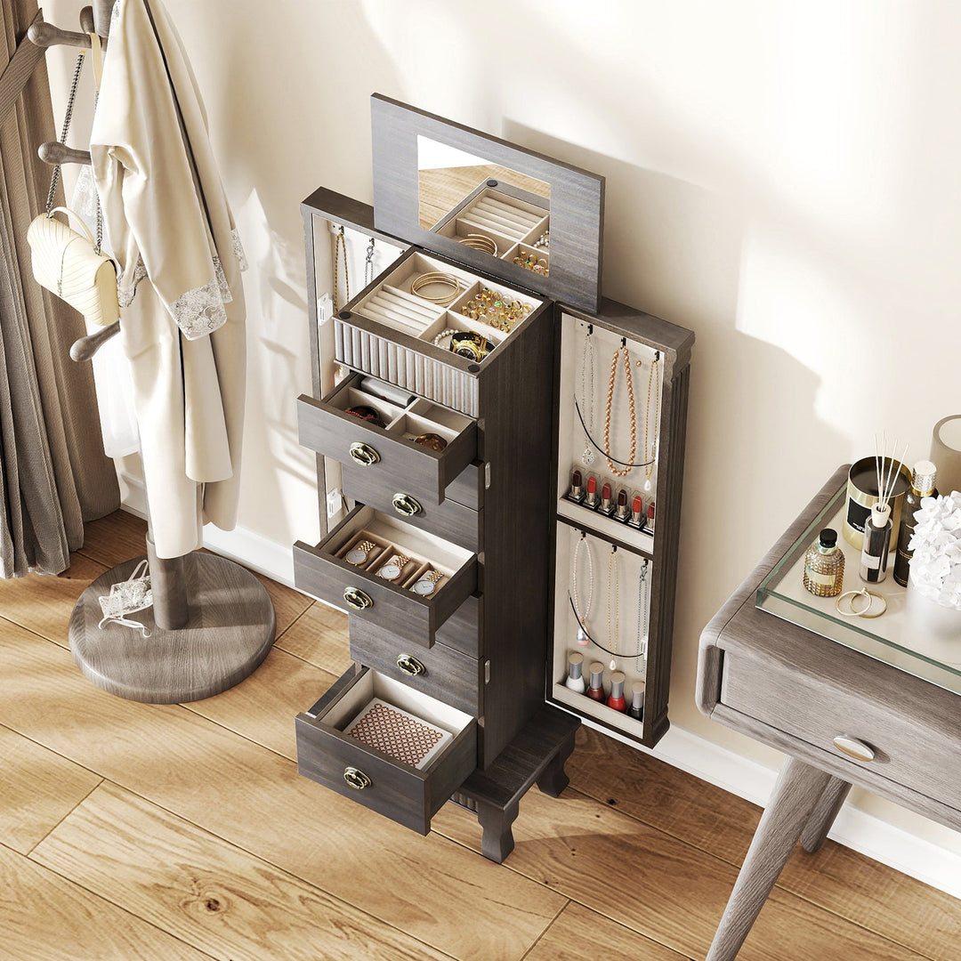 Wooden Jewelry Armoire Cabinet Storage Chest with Drawers and Swing Doors