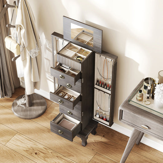 Wooden Jewelry Armoire Cabinet Storage Chest with Drawers and Swing Doors