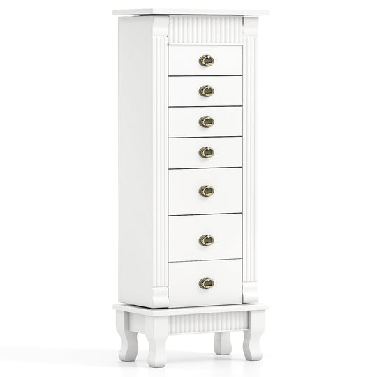 Wooden Jewelry Armoire Cabinet Storage Chest with Drawers and Swing Doors