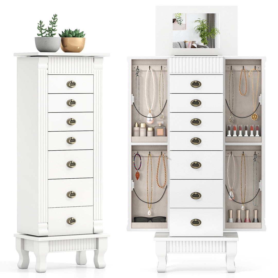 Wooden Jewelry Armoire Cabinet Storage Chest with Drawers and Swing Doors