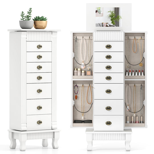 Wooden Jewelry Armoire Cabinet Storage Chest with Drawers and Swing Doors