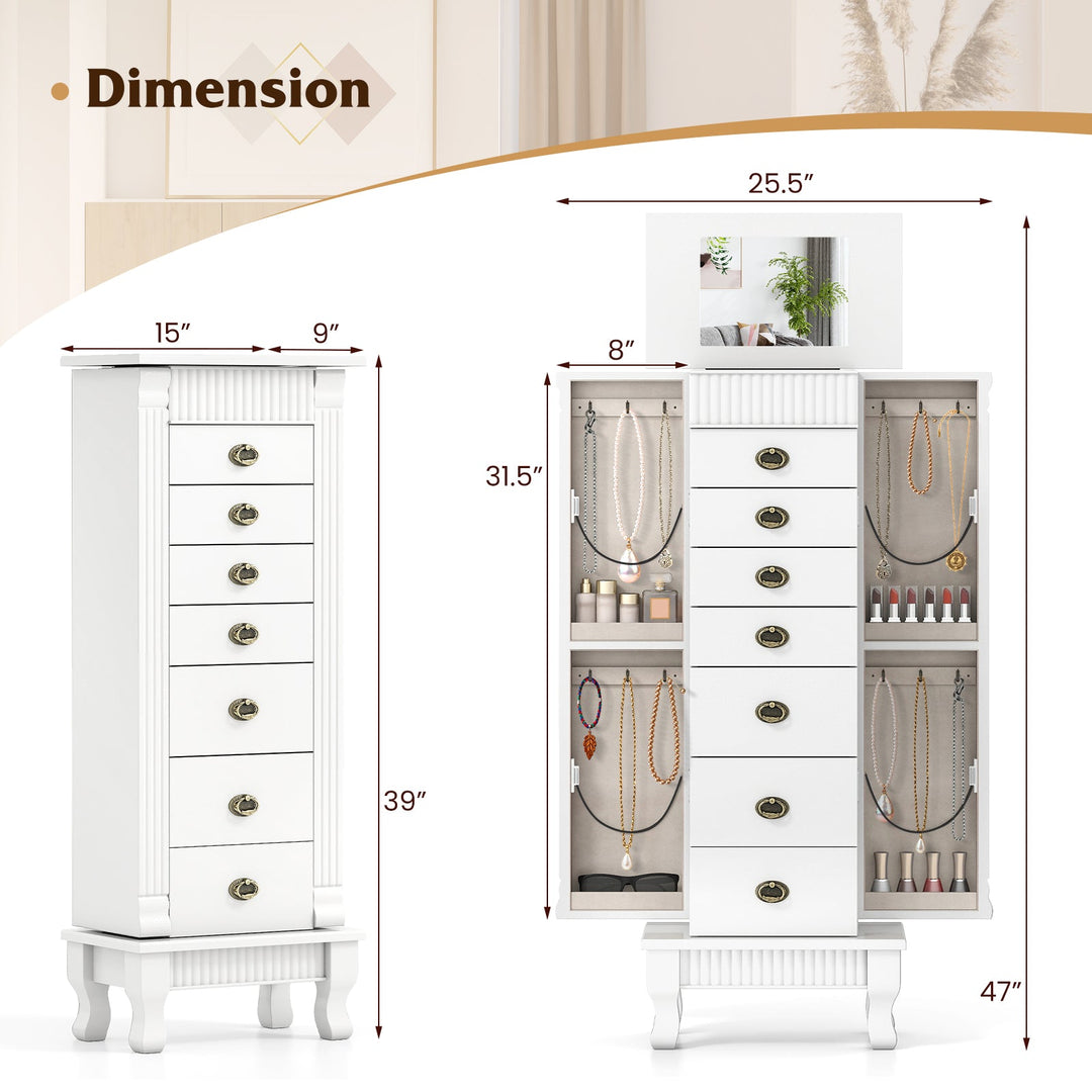 Wooden Jewelry Armoire Cabinet Storage Chest with Drawers and Swing Doors