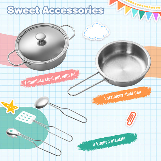 Wooden Kid's Corner Kitchen Playset with Stove for Toddlers-Natural & White