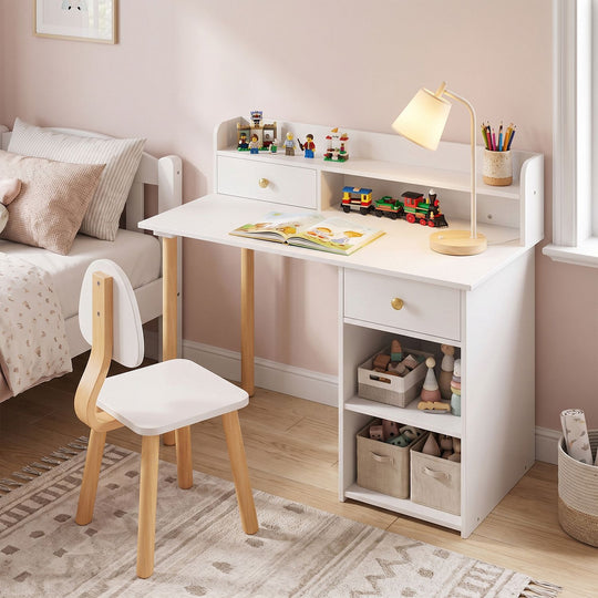 Wooden Kids Desk and Chair Set with Hutch and Drawer for Bedroom