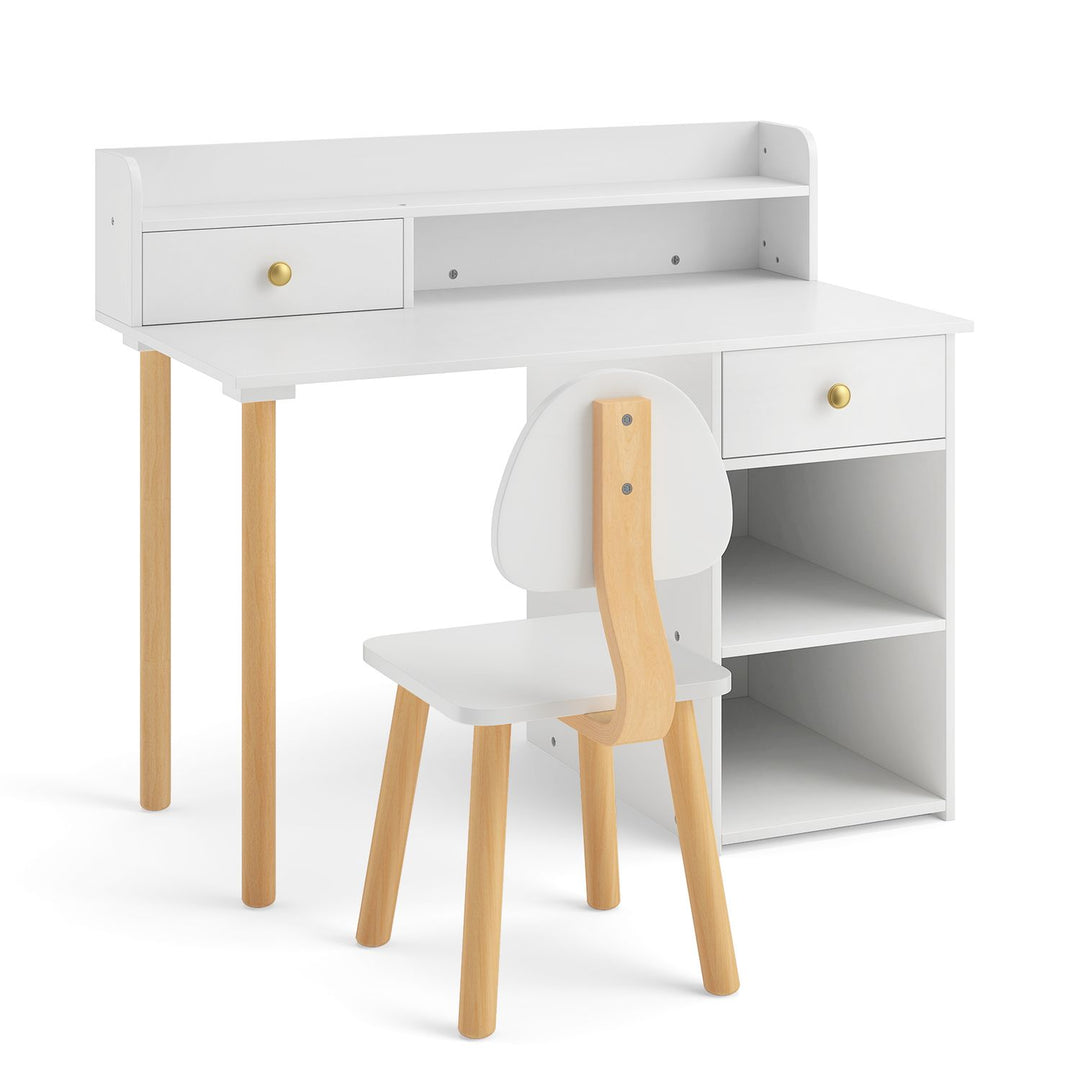 Wooden Kids Desk and Chair Set with Hutch and Drawer for Bedroom