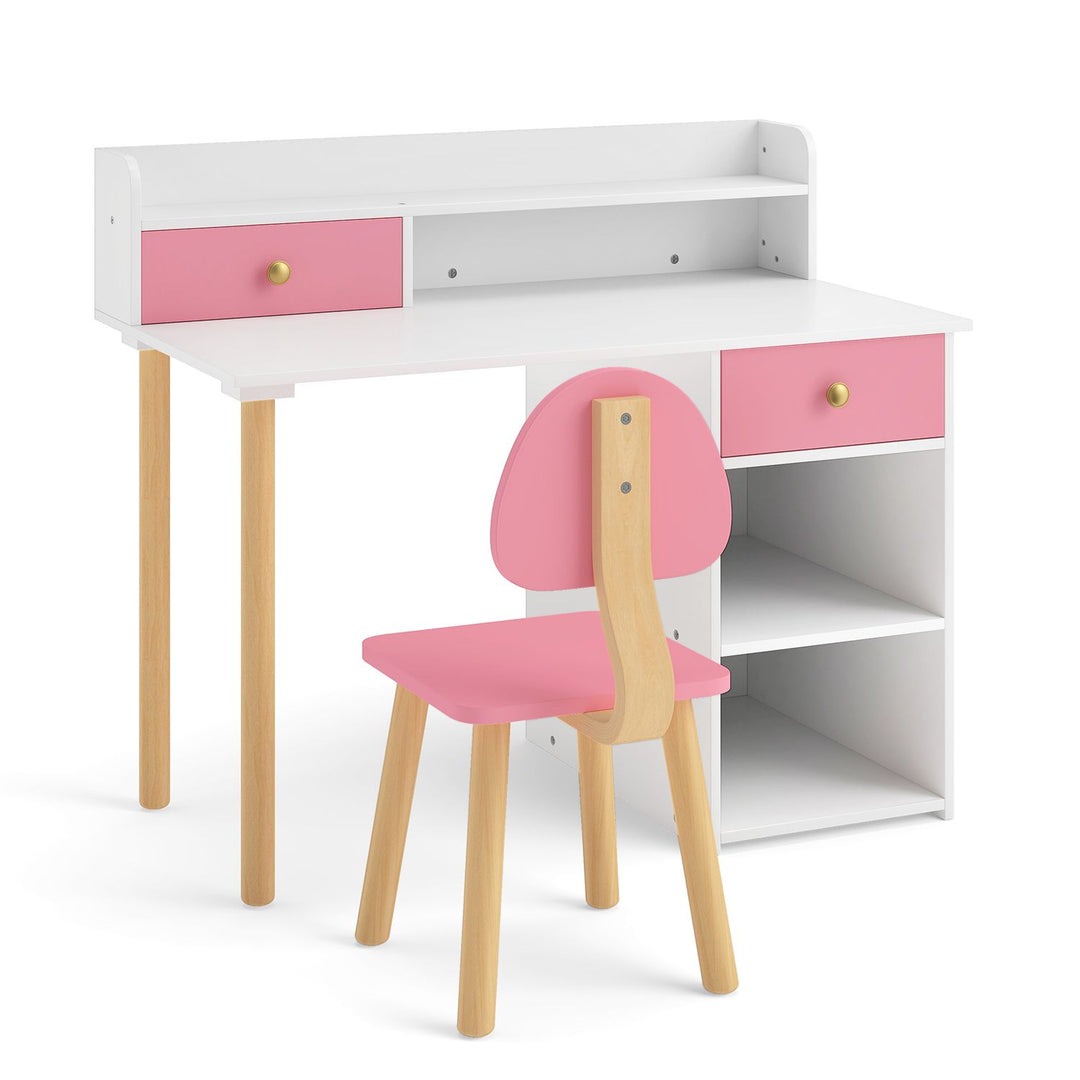 Wooden Kids Desk and Chair Set with Hutch and Drawer for Bedroom