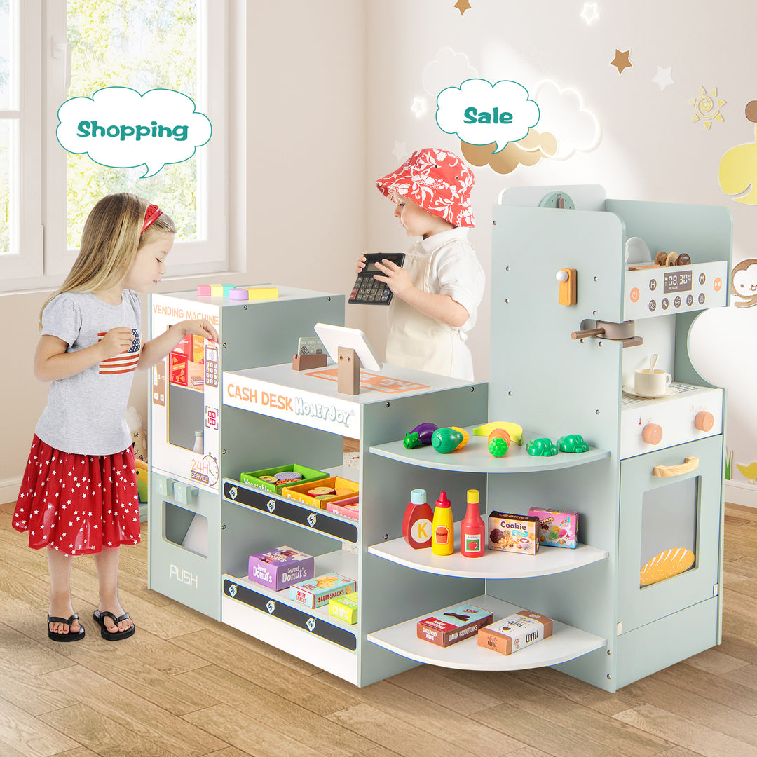 Wooden Kids Grocery Store Playset Pretend Play Supermarket-Green