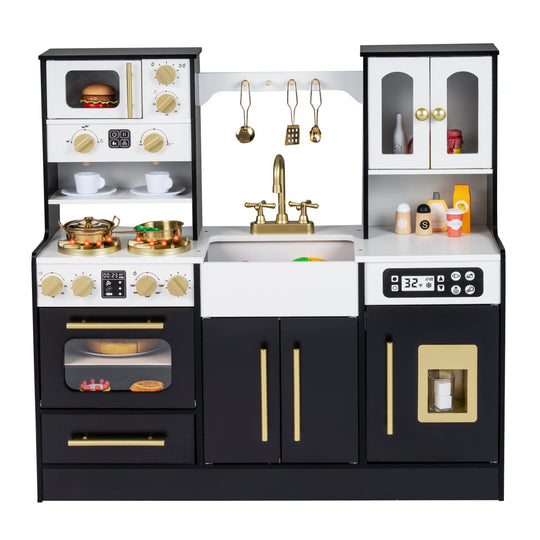 Wooden Kids Kitchen Playset with Realistic Lights and Sounds