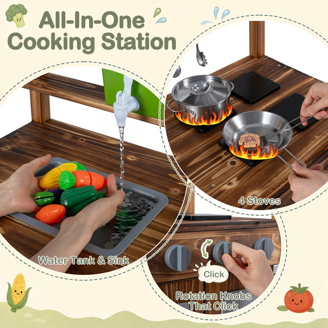 Wooden Mud Kitchen with 8 Accessories & Chalkboard for Kids 3+