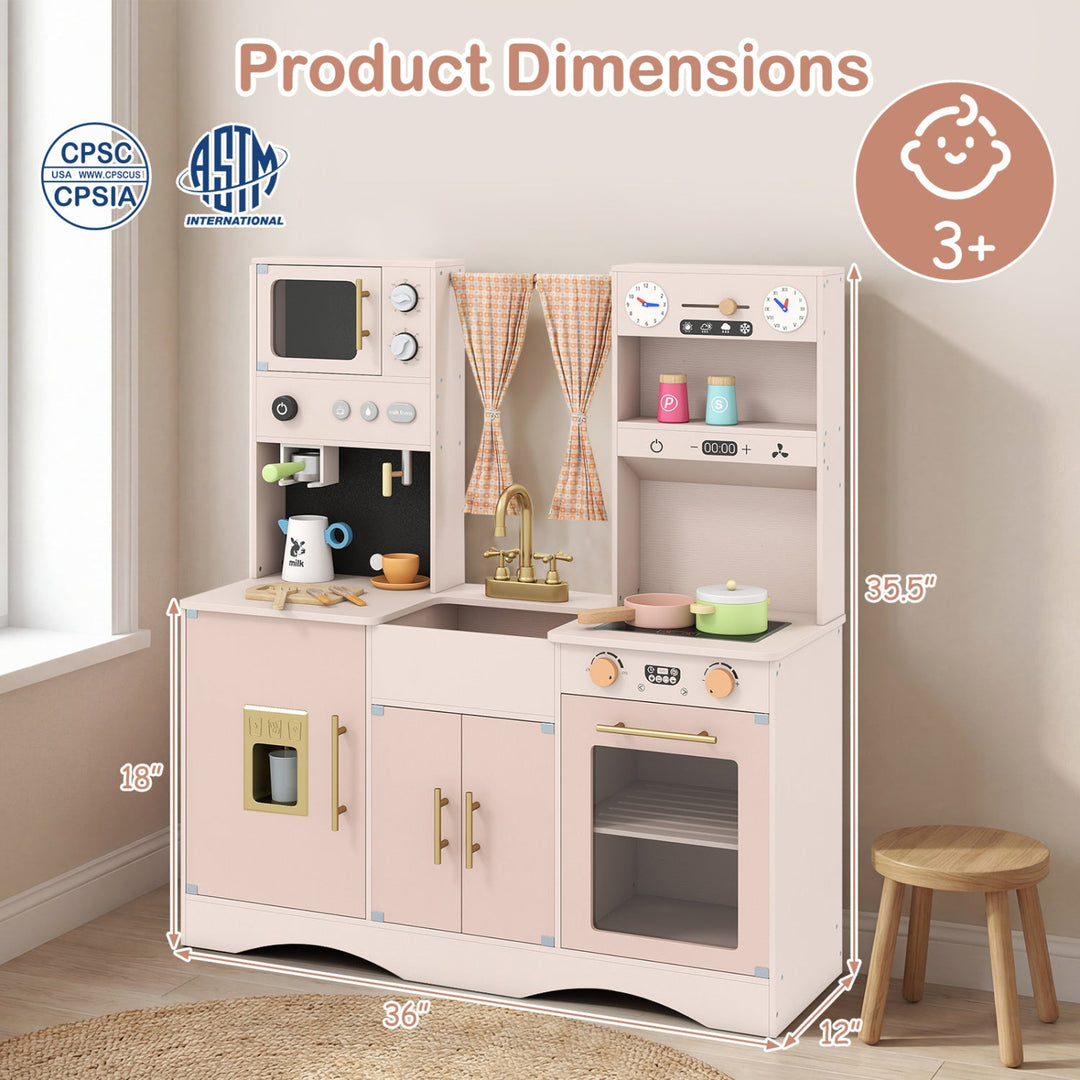Wooden Play Kitchen Set with Microwave and Coffee Maker