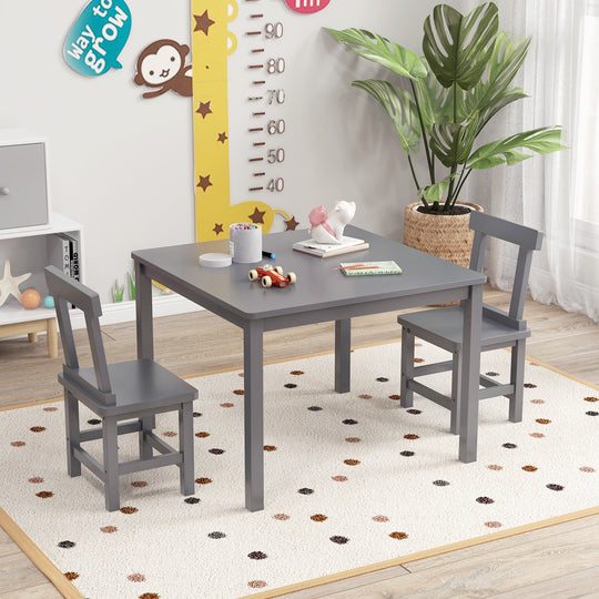 Wooden Kids Table and 2 Chairs Set with Anti-slip Foot Pads-Gray