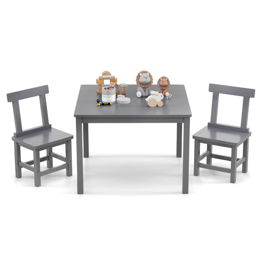 Wooden Kids Table and 2 Chairs Set with Anti-slip Foot Pads-Gray