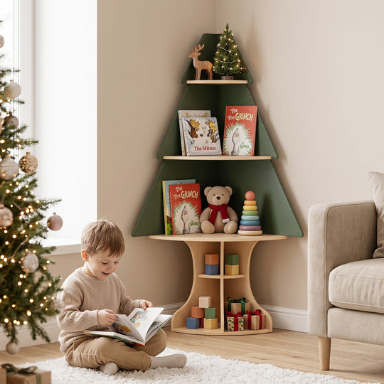 Corner Tree Bookshelf with Toy Storage for Kids