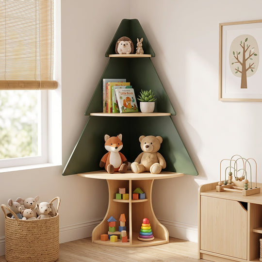 Corner Tree Bookshelf with Toy Storage for Kids