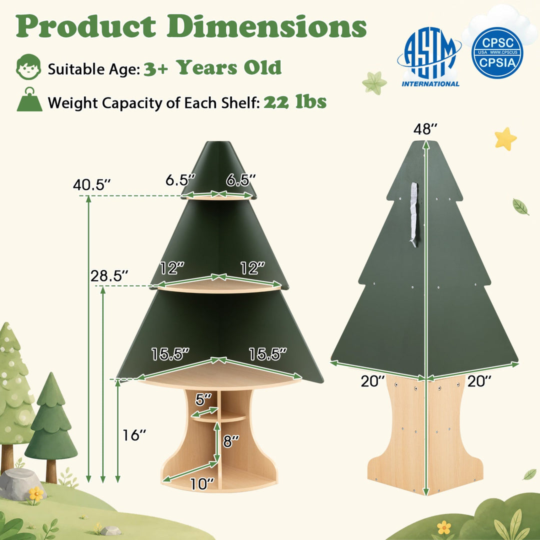 Corner Tree Bookshelf with Toy Storage for Kids