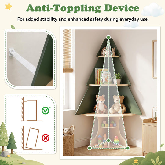 Corner Tree Bookshelf with Toy Storage for Kids