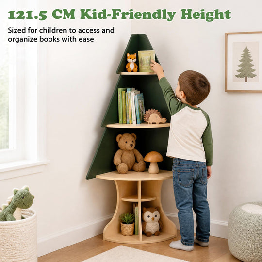 Corner Tree Bookshelf with Toy Storage for Kids