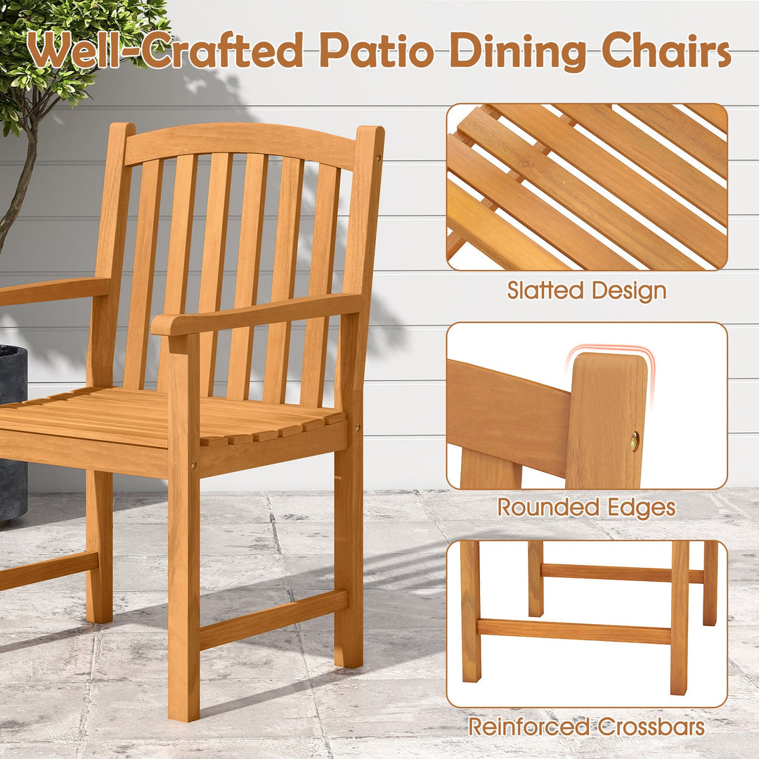 Solid Acacia Wood Patio Chairs Set of 2 with Slatted Seat and Inclined Backrest for Porch
