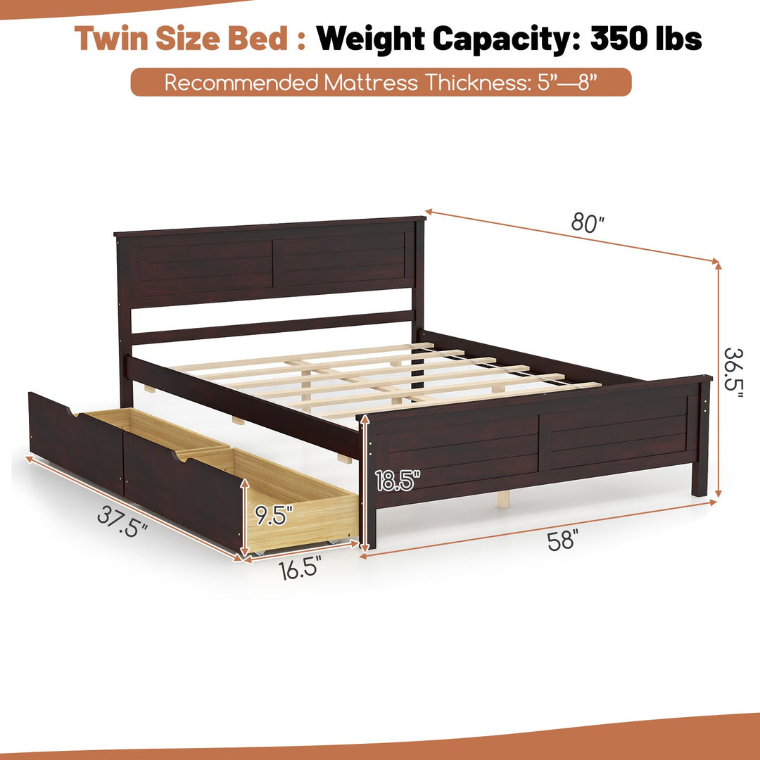Full Size Bed Frame with Storage Drawers and Solid Wood Headboard